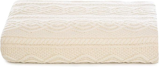 SAOL King Size Bed Irish Aran Throw Blanket 100% Super Soft Merino Wool 92x78 Inches (Natural)
