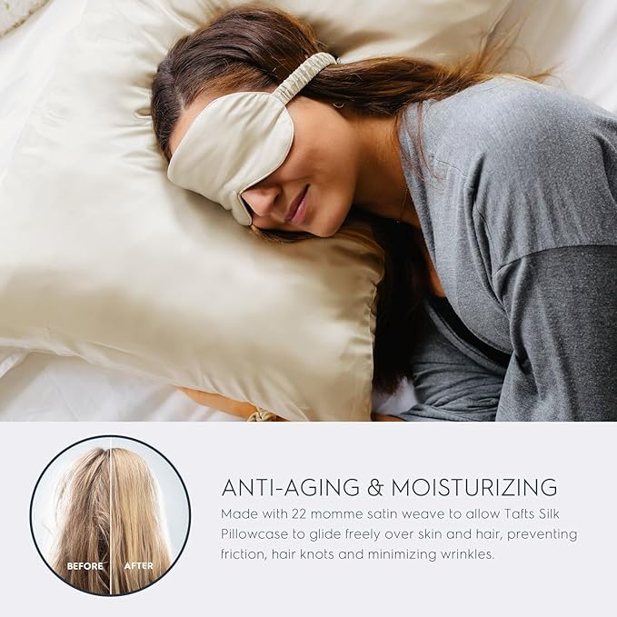 Tafts Silk Pillow Cases - 22mm 100% Pure Mulberry 6A Silk Pillowcase for Hair & Skin with Envelope Closure, Cooling, Natural, Organic, Double Sided Silk Pillow Case (Cool White, Queen 20x30 2pc)
