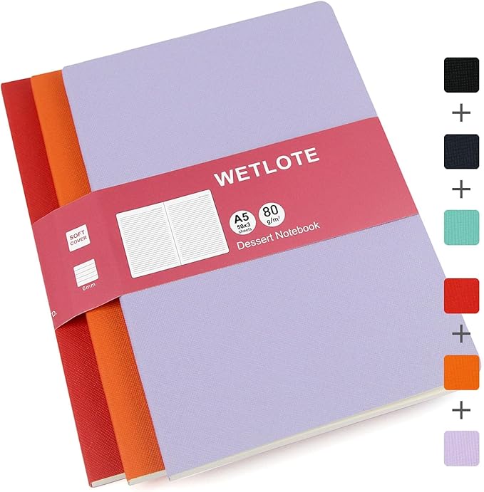 Notebook 3 Pack - 5 “x8”- Made of sustainable and excellent quality paper, simple, natural, portable and flexible design, suitable for office, school （light purple&orange&red）