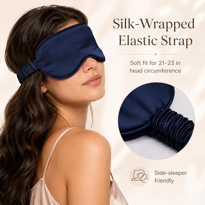 Silk Sleep Mask Light Blocking Luxury 100% Mulberry 19mm Silk Eye Mask Eye Cover Blindfold Ultra Soft Light & Comfy Anti Aging Skin Care with Travel Bag Gift Package