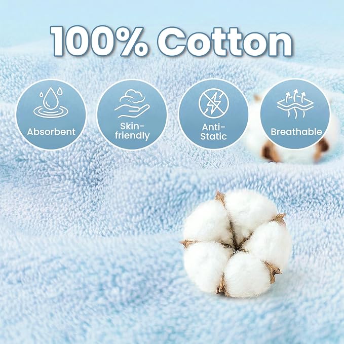 Mandydov 100% Cotton Hair Towel Wrap for Women, 2 Pack Thickened & Super Absorbent Turbans, Anti Frizz Quick Dry Hair Towels (Blue, Gray)