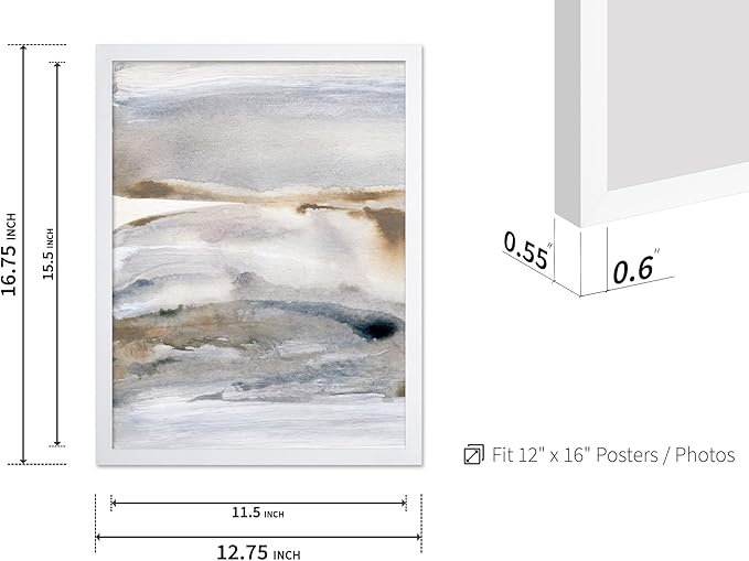 Monem Art Neutral Abstract Watercolor Landscape Wall Art - Minimalist Earth Tone Contemporary Painting Poster - Modern Calm Aesthetic Art Print - 12x16 White Framed Wall Art by Mareike Bohmer