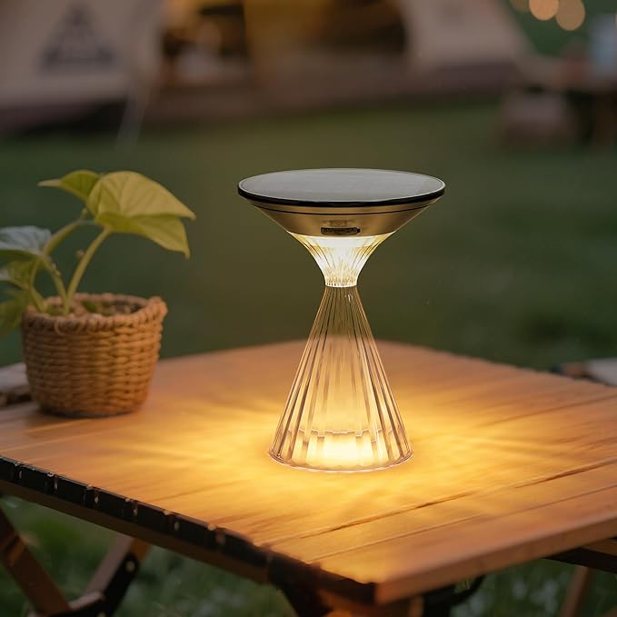 LUTEC Cordless Table Lamp, Solar Table Light Waterproof Outdoor Indoor Light, Solar Powered/Battery Operated Rechargeable Desk lamp, 3 Way Dimmable Touch Lamp for Camping Patio Bedroom