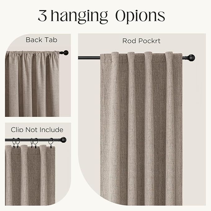CUCRAF Linen Look 100% Blackout Curtains 72 Inch Length 2 Panels Set, Back Tab and Rod Pocket Curtain for Living Room Bedroom, Room Darkening Window Drapes Thermal Insulated, (37x72 inch, Linen)