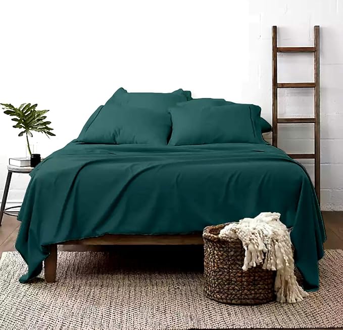100% Real Certified Organic Cotton Bedsheet Set, Queen-XL Size 6 Piece 800-Thread-Count Sheet Set, [1 Fitted + 1 Flat + 4 Pillowcases], Extra 30" Deep Pocket - Teal Blue