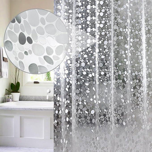 EurCross Stall Shower Curtain Liner for Narrow Small Showers 54 x 72inch, 1.15LB Heavyweight Waterproof Clear EVA Cobblestone Shower Liner with 5 Magnets and Hooks, 9 Metal Holes