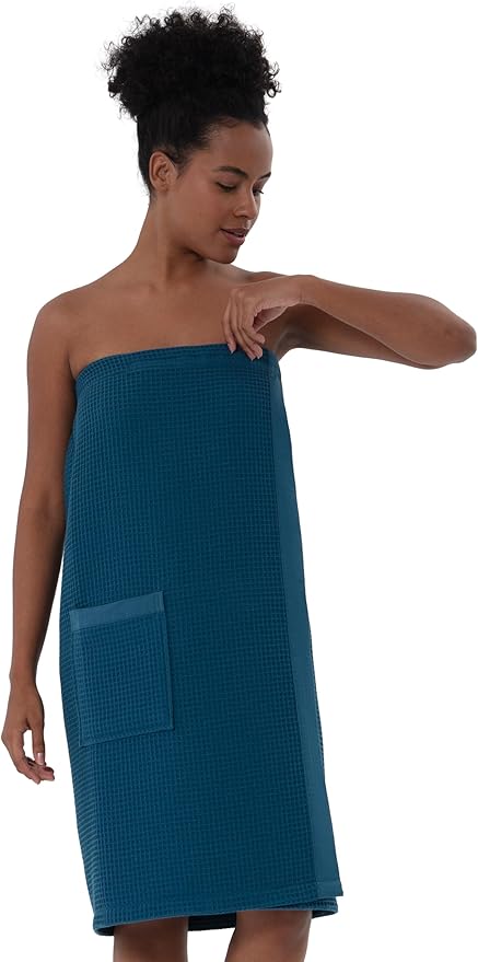 SEYANTE Women's Organic Waffle Spa Wrap, GOTS Certified 100% Turkish Cotton, Lightweight Bath Towel Wrap Adjustable Closure