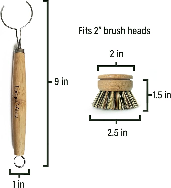 Bamboo Thick Dish Brush Handle 3-Pack | Fits Tampico, Palm, Sisal & Natural Fiber Heads | Plastic-Free, Biodegradable | Zero Waste Kitchen Scrubber Replacement Handle