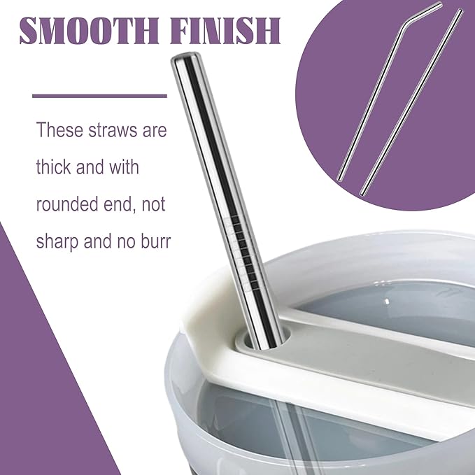 Premium Stainless Steel Straws for Stanley Cup, 12.2 Inch Long, 8mm Wide, 5 Pack Metal Replacement Straws with Cleaning Brush, Smooth Finish for Cold Drinks