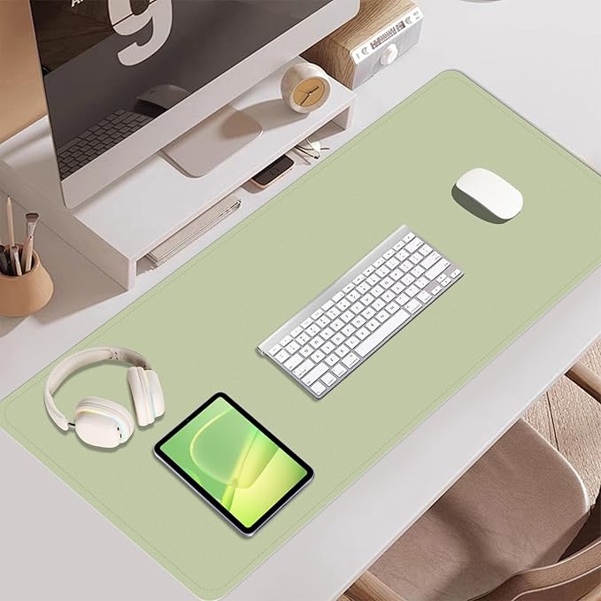 Non Slip Desk Mat, 31.5" x 15.7" PU Leather Desk Pad, Cork Desk Mat for Desktop, Desk Pad for Keyboard and Mouse, Ideal for Office and Home, Matcha