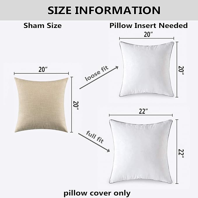 Kevin Textile Farmhouse Faux Linen Decorative Throw Pillow Case Cushion Cover Pillowcase for Sofa 20 x 20 Inch/50cm x 50cm, Set of 2, Cream Beige