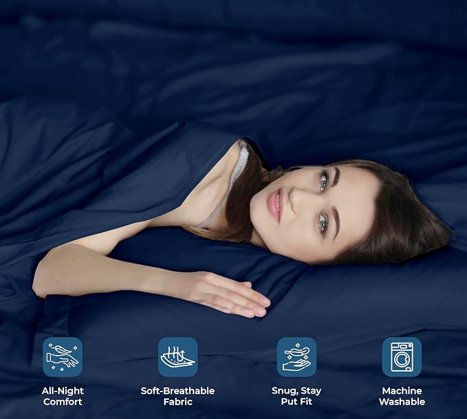 ROYALE LINENS 100% Organic Cotton Full Sheet Set - Percale Weave - 4 Pieces Set - 1 Flat, 1 Deep Pocket Fitted Sheet and 2 Pillowcases - Navy Bed Sheets - Sábanas Full - Crisp Cool (Navy)