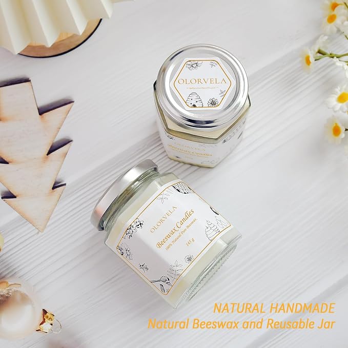 Jar Beeswax Candles-100% Natural Pure Beeswax Candles,5oz Unscented Beeswa Candle,Up to 30 Hours Burn Time, Bees Wax Candles for Decor,Party,Christmas (White, 1 Pack)