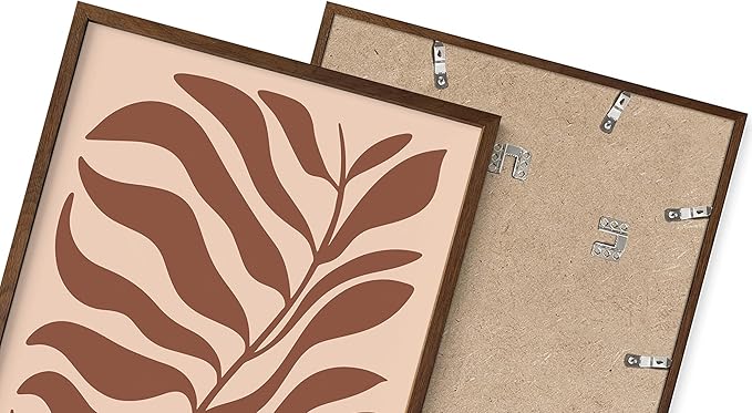 Abstract Organic Leaf Silhouette Wall Art Botanical Shapes Earth Tones Terracotta Mid Century Modern 8x10 Inch Oak Wood Walnut Framed Minimalist Print for Bedroom Decor