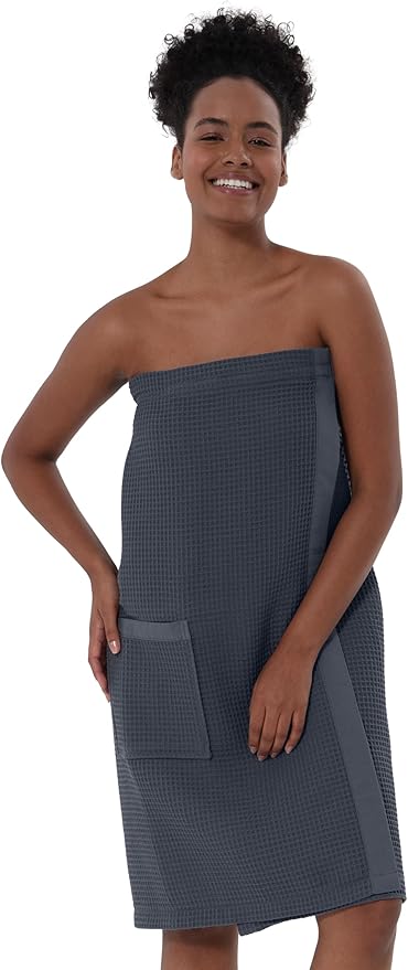 SEYANTE Women's Organic Waffle Spa Wrap, GOTS Certified 100% Turkish Cotton, Lightweight Bath Towel Wrap Adjustable Closure