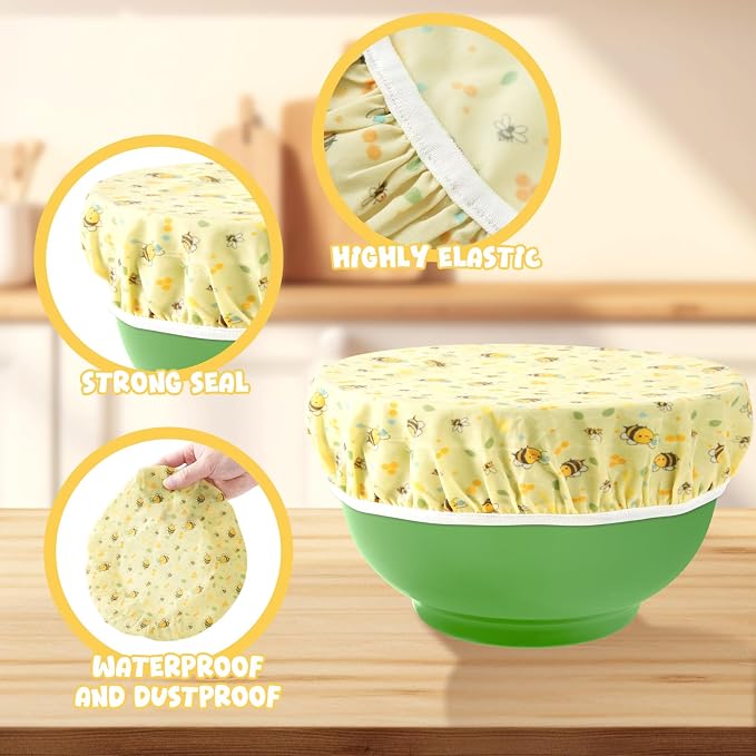 Reusable Beeswax Bowl Covers 4-Pack (6″ 8″ 10″ 12″), Elastic Cotton Food Storage Covers for Bread Proofing, Sourdough Dough & Containers