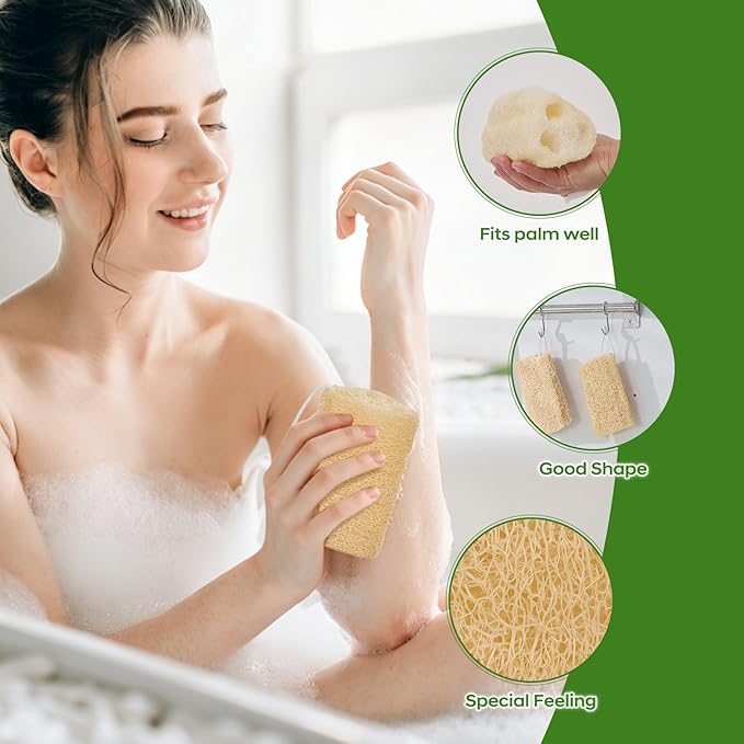Natural Loofah Sponge 4 Pack, Organic Luffa Sponges Body Scrubber, Exfoliating Loofah Scrubber for Shower, Eco-Friendly Biodegradable Bath Loofahs for Men & Women