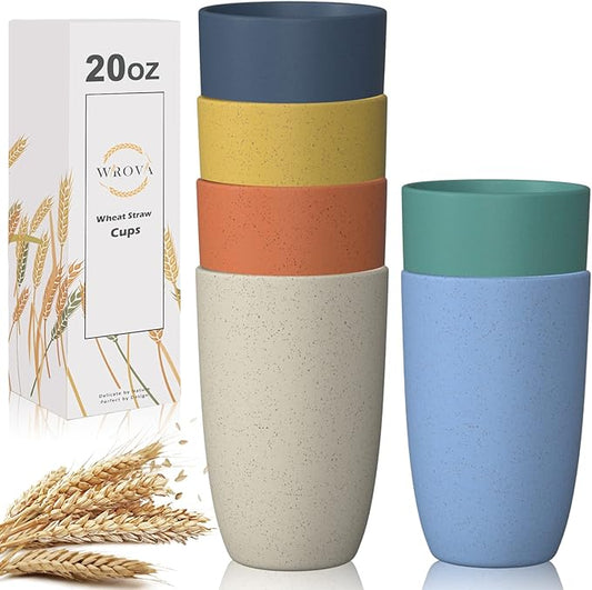 Wrova Wheat Straw Cups 6 PCS Good Alternative to Plastic Reusable Cups 20 oz Unbreakable Drinking Cup Reusable Dishwasher Safe Water Plastic Glasses Mixed Color