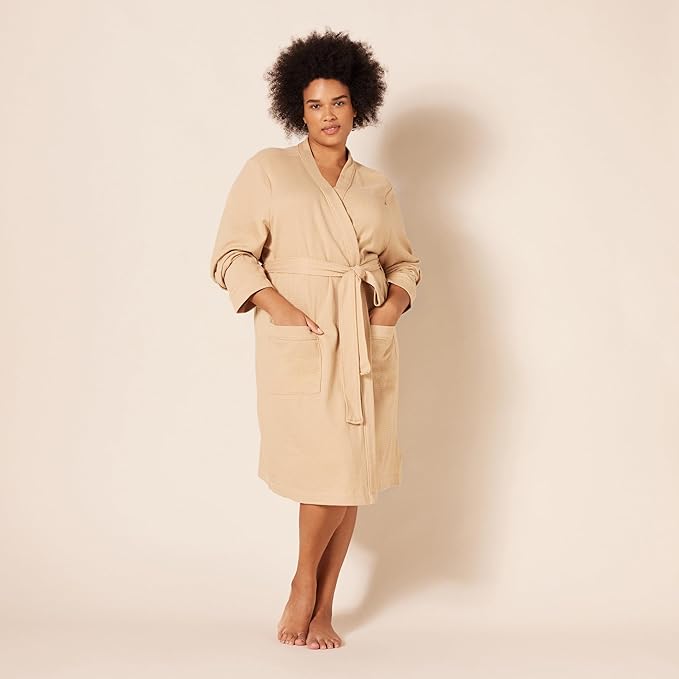 Amazon Essentials Women's Lightweight Waffle Full-Length Bath Robe with Pockets (Available in Plus Size)