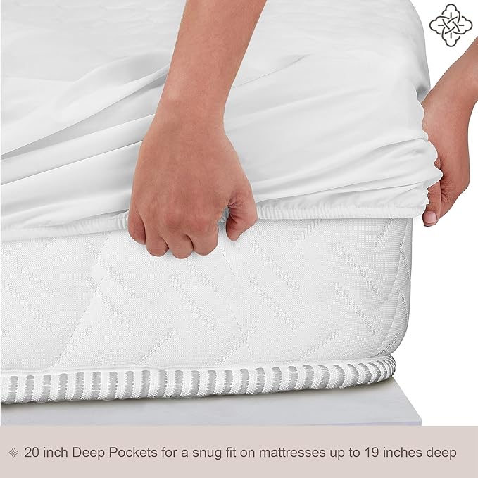 Bioweaves 100% Organic Cotton Mattress Pad Cover, GOTS Certified Cooling 300GSM Quilted Fitted Mattress Topper & Protector with Soft Cotton Wadding - White, 20 Inch Deep Pocket, Twin XL