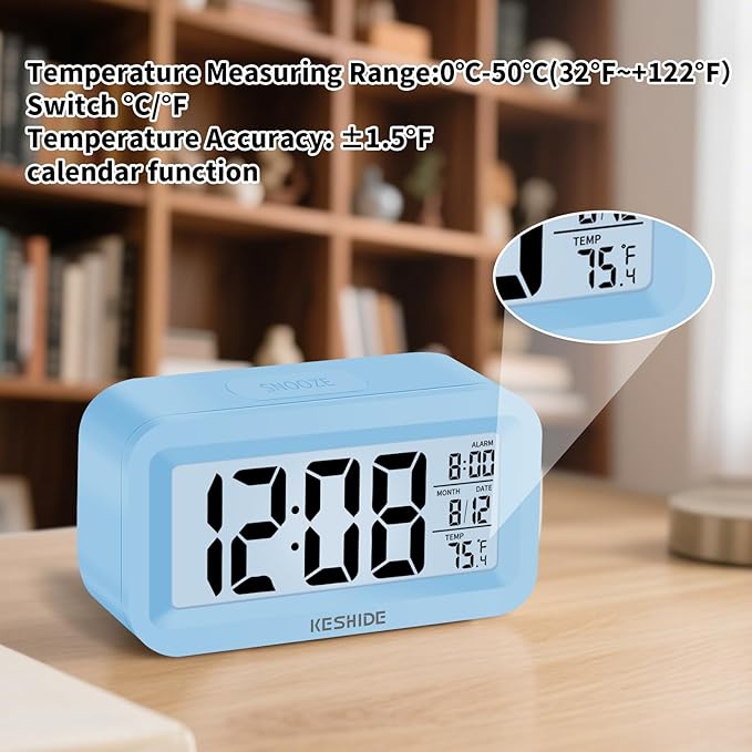 Travel Digital Alarm Clock,Battery Operated with Backlight, Indoor Temperature, Desk Small Clock,Snooze Model,12/24H Display for Bedrooms Heavy Sleepers Kids Travel Bathroom