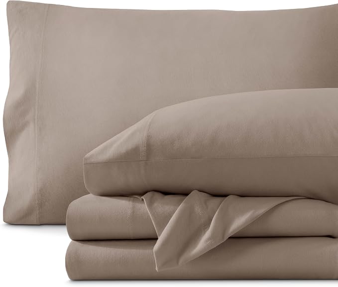 Bare Home 100% Organic Cotton T-Shirt Fabric Sheet Set, Ultra Soft, 100% Cotton Jersey - Sheet Set & Pillowcases - Deep Pocket Bed Sheets (Full, Taupe)