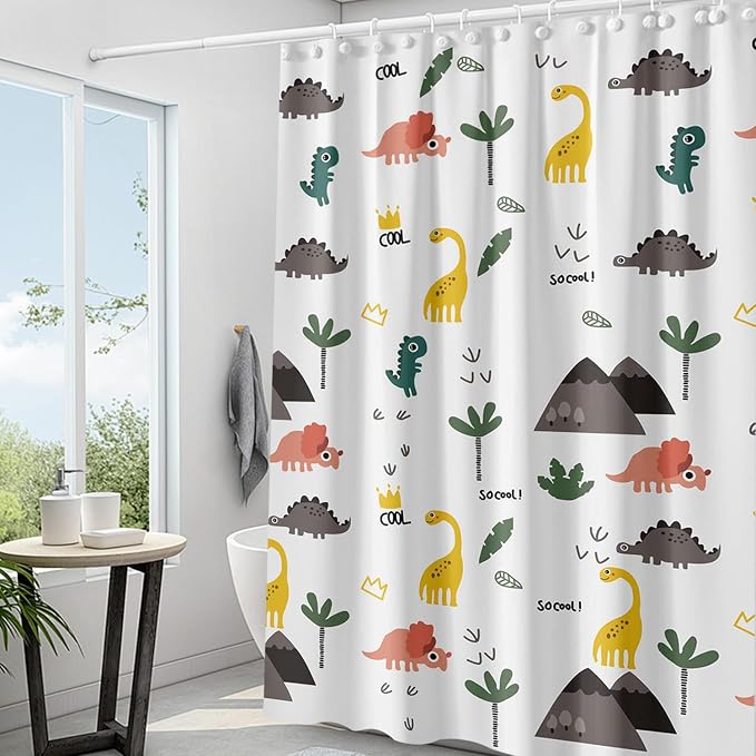 Plastic Shower Liner - Premium EVA 5G Shower Curtain Liner with Rustproof Grommets and 3 Weighted Magnets, Waterproof Shower Curtains for Bathroom (Cartoon Dino, 72" x 72")