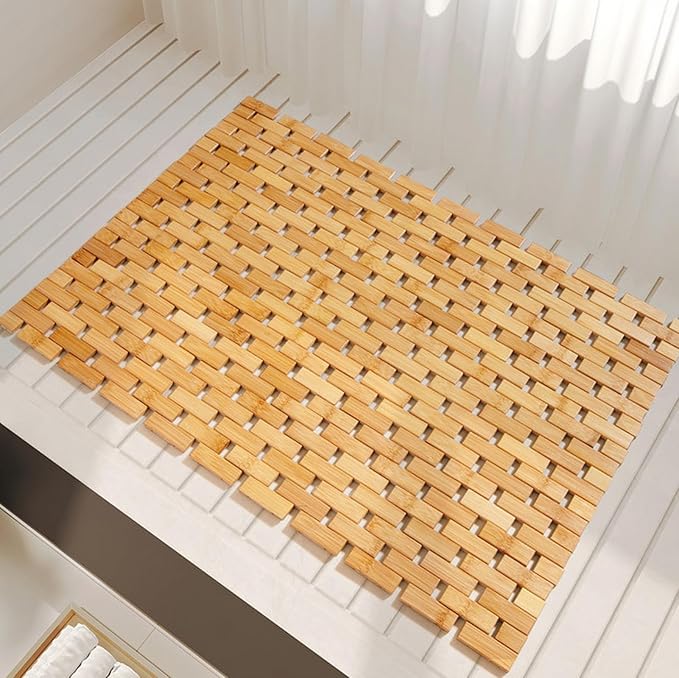 Bath Mat for Luxury Shower, Non-Slip Bamboo Sturdy Waterproof Bathroom Carpet for Sauna Spa Steps Decor and Accessory, Dark Khaki, 20" x 28"