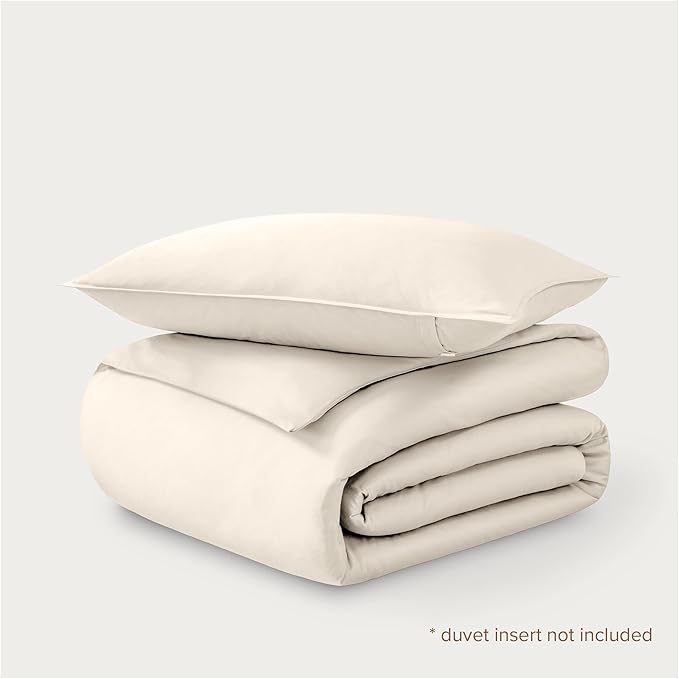 Bare Home 100% Organic Cotton Sateen Duvet Cover Set - Extra Long Size - 400 Thread Count - Smooth Sateen Weave - Warm & Luxurious - Duvet Cover (Twin/Twin XL, French Beige)