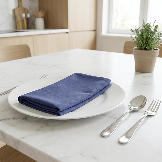Cloth Napkins Set of 12, 100% Cotton Fabric Reusable Dinner Napkins, 18 x 18 Inch Washable Table & Kitchen Napkins for Everyday Dining, Entertaining, Home & Restaurant Use, Ocean Blue
