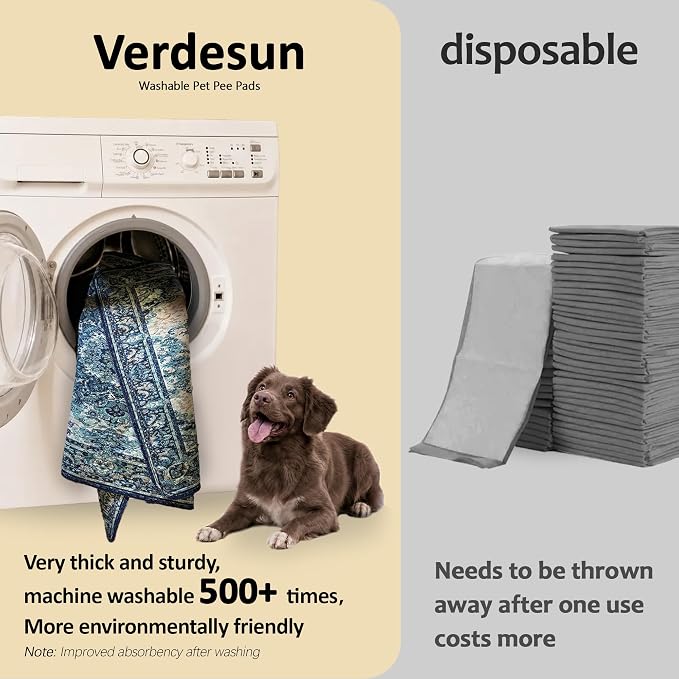 Washable Pee Pads for Dogs, Reusable Puppy Potty Training Pads, Ultra-Absorbent Thick Waterproof Leak-Proof Non-Slip Pads & Mat for Crate, Playpen, Floor, Whelping & Housebreaking , 2 Pack 48"x72"