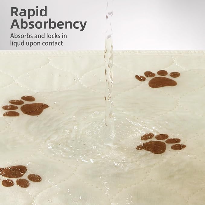 PUPTECK Washable Pee Pads for Dogs - Waterproof Reusable Puppy Potty Training Pads Whelping Mat - Fast Absorption Non-Slip Pet Food Feeding Mat (Beige, 48x60 Inch (Pack of 2))