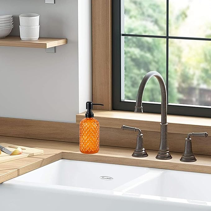 12Oz Glass Soap Dispenser with 304 Black Rustproof Stainless-Steel Pump, Refillable Glass Soap Dispenser for Kitchen, Bathroom, Farmhouse