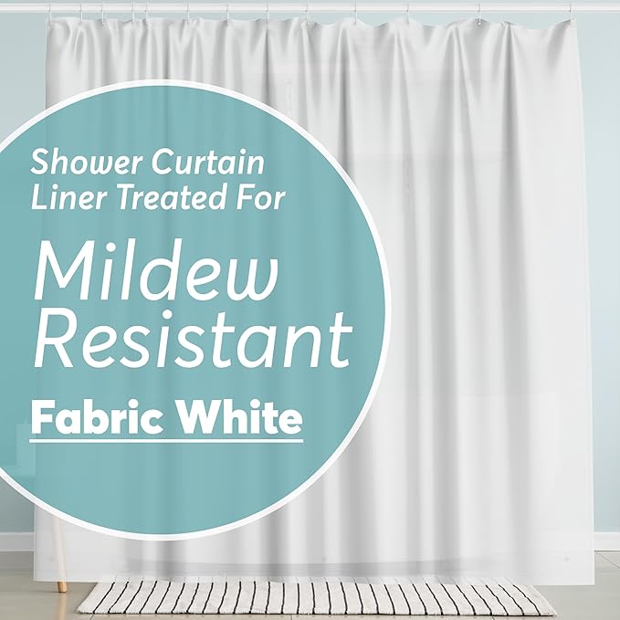 BigFoot Shower Curtain – 72 x 72 Fabric Premium Shower Curtain with Rustproof Metal Grommet and 3 Magnetic Weights – Odor Free and Compatible with Standard Showers, White
