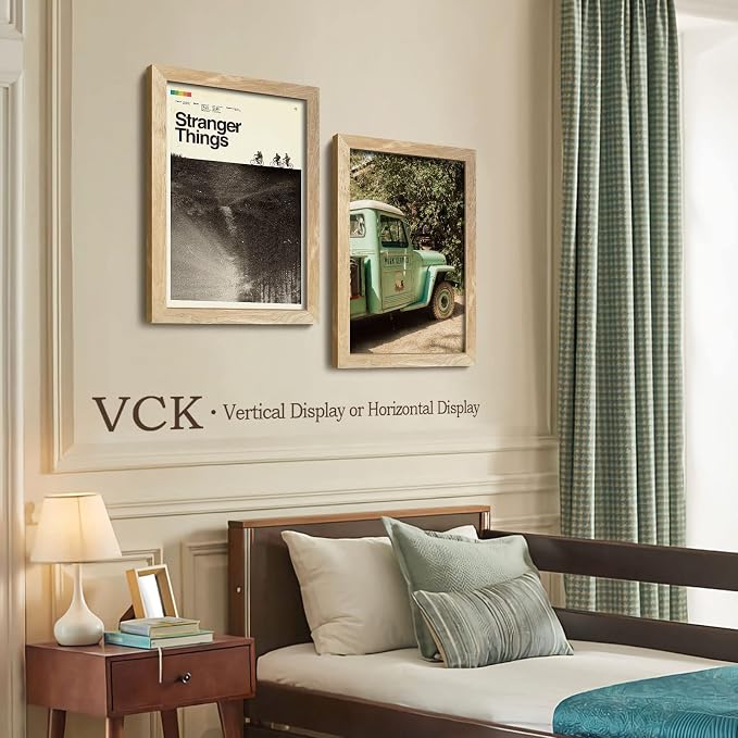 VCK 12x18 Frame Set of 3, Natural Solid Wood Beige Picture Frame with Exclusive Wood Grain,Wall Mounting for Home Decor