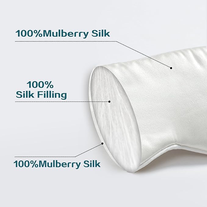 100% 22 Momme 6A Grade Double-Sided Pure Mulberry Silk Eye Mask Soft Breathable Sleep Blindfold with Elastic Headband for Men and Women Pack of 1 (White)