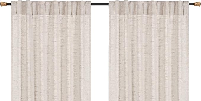 HOMIDATE Natural Textured Poly Flax Linen Curtain Panels, 50x108 Inches, Set of 2 - Living Room & Bedroom Drapes, Cotton Linen Flax Fabric for Christmas & Year-Round Style