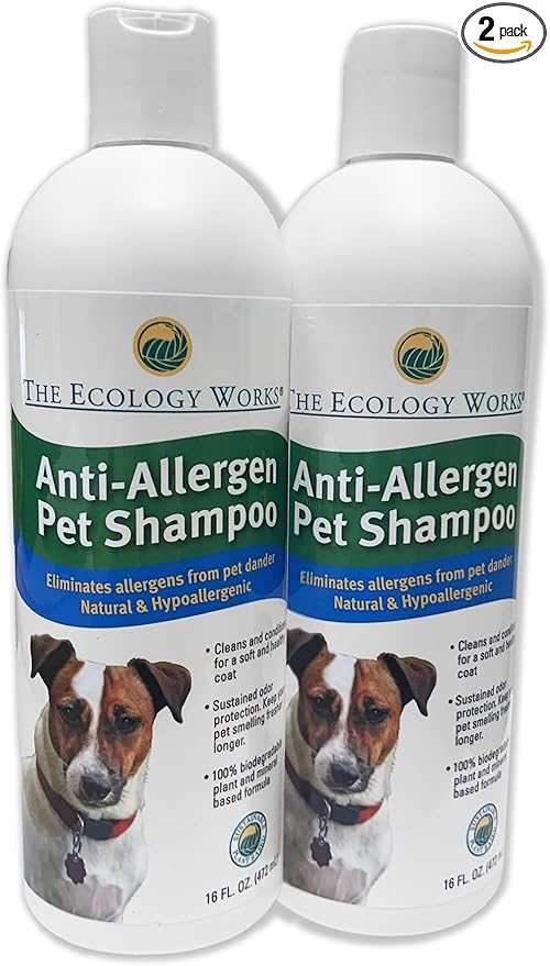 Anti-Allergen Pet Shampoo -Dog & Cat Dander Remover. Gentle Formula for Dry Sensitive Skin; Allergy Relief, The Ecology Works (32 Oz)