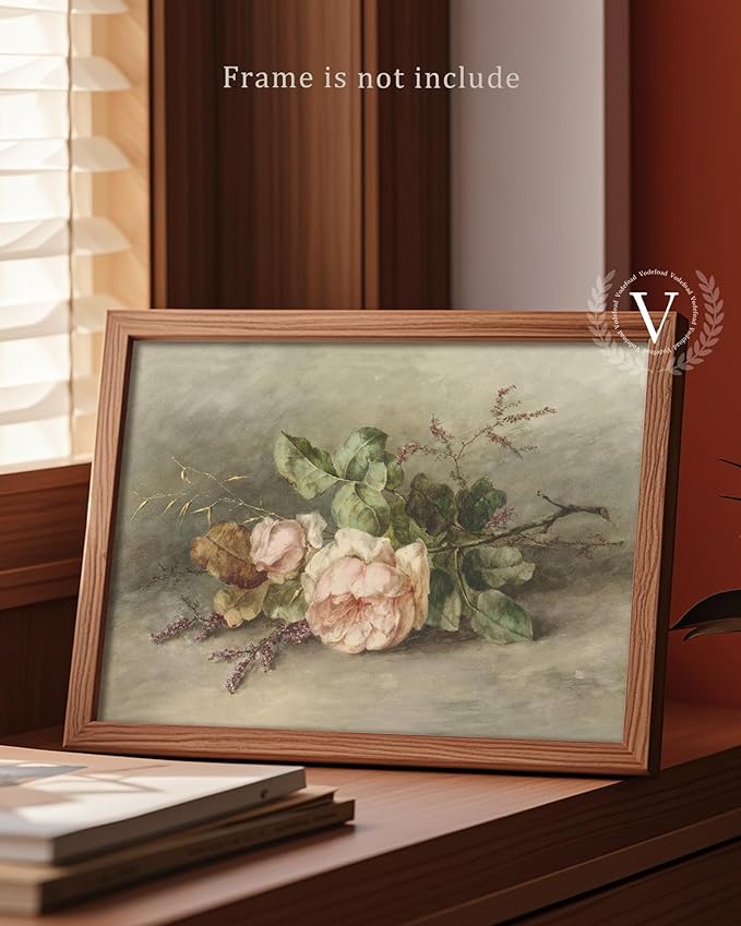 Vodefoad Vintage Antique Floral wall art Farmhouse Country Flower Wall Art, Cottage Flower Oil Art Print Country Field Style Retro Wall Decor for Gallery Kitchen Living Room Bedroom (UNFRAMED 8x10in)