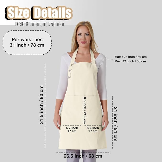 TOSHE Kitchen Apron Waterdrop Resistant Cotton Apron with adjustable Aprons for Women with Pockets 10 Color option Cooking Cream Apron (Cream)