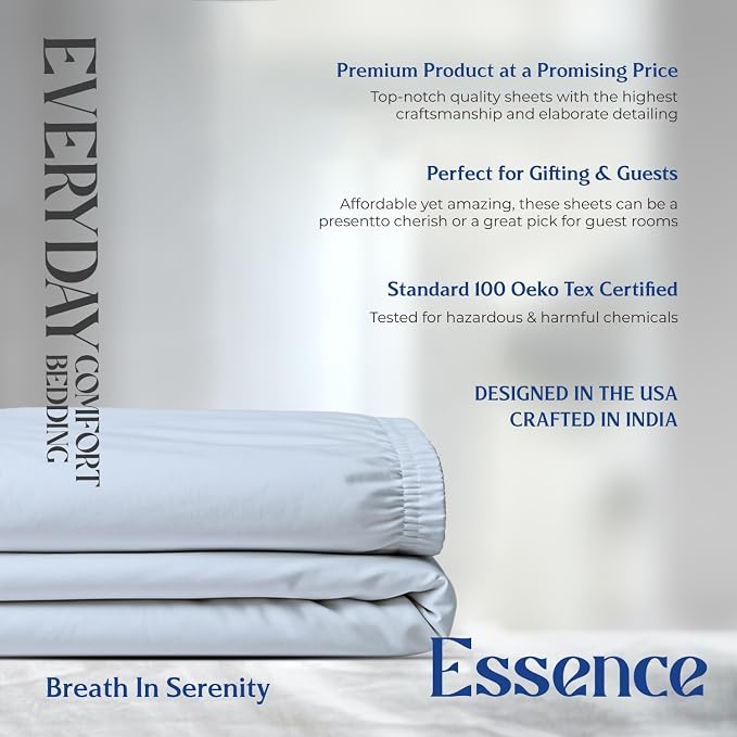 Mayfair Linen 100% Organic Cotton Percale Weave Fitted Sheet Twin XL Size, Light Blue, 1 Deep Pocket Twin XL Fitted Sheet, Fits Mattress Upto 16" Crisp and Cool Bed Linen, Luxury GOTS Certified Sheets