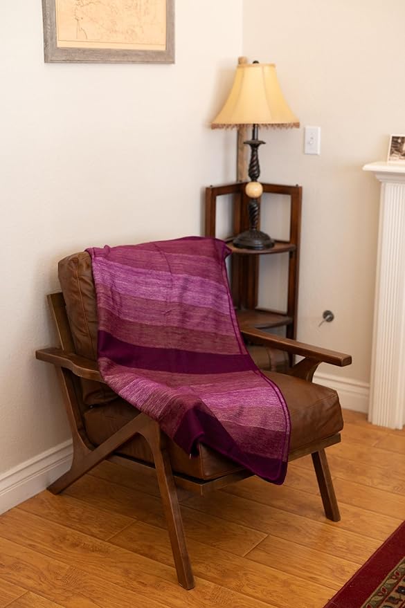Alpaca Land, Handmade Ecuadorean Alpaca Wool Blankets/Throws (Purple Stripe)