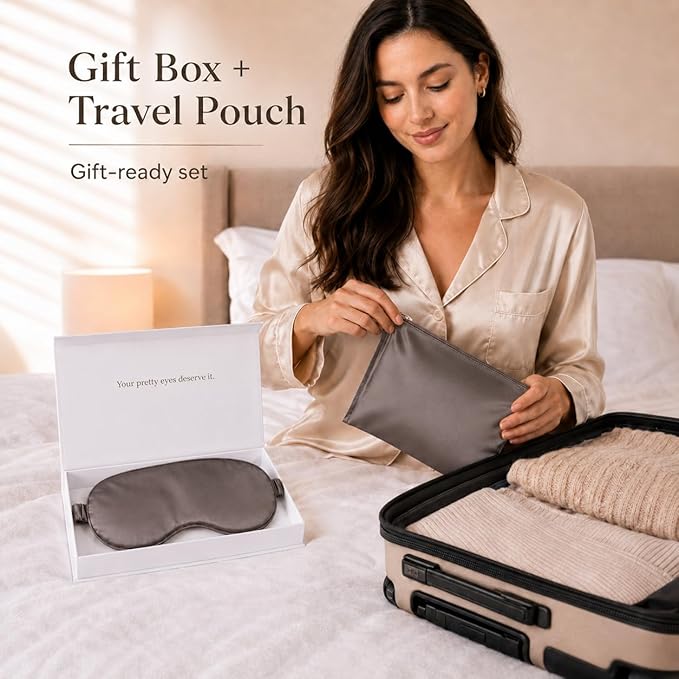 Silk Sleep Mask Light Blocking Luxury 100% Mulberry 19mm Silk Eye Mask Eye Cover Blindfold Ultra Soft Light & Comfy Anti Aging Skin Care with Travel Bag Gift Package