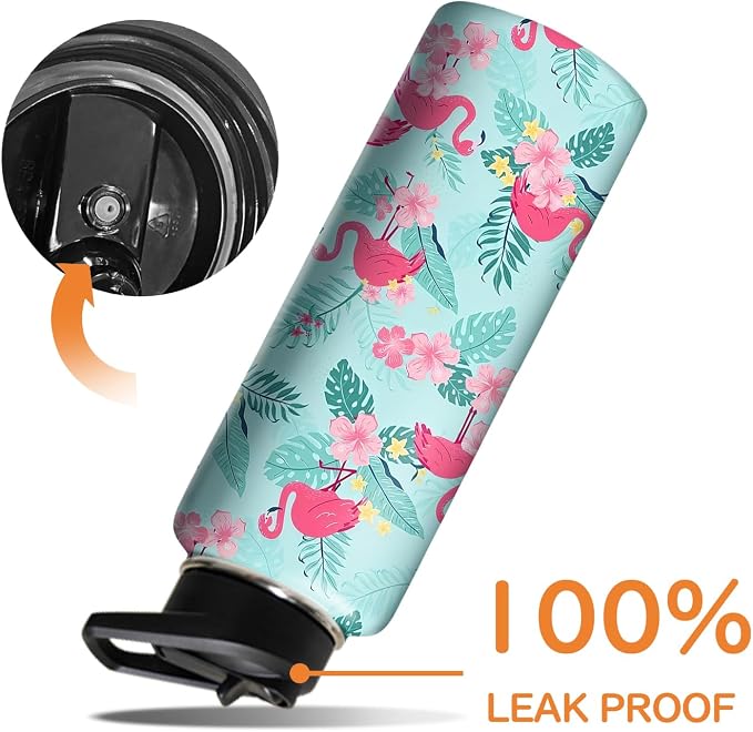 40oz Flamingo Water Bottle with Handle and Flip Straw, Animal Sports Stainless Steel Insulated Cup Travel Coffee Mug Tumbler, Birthday Mothers Day Chritmas Gifts for Women