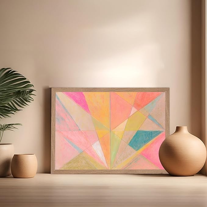 Monem Art Colorful Geometric Abstract Painting Print - Pastel Art Deco Style Art Poster - Wall Decor for Living Room, Bedroom or Office - 16x20 Beige Framed Wall Art by Renee Stramel