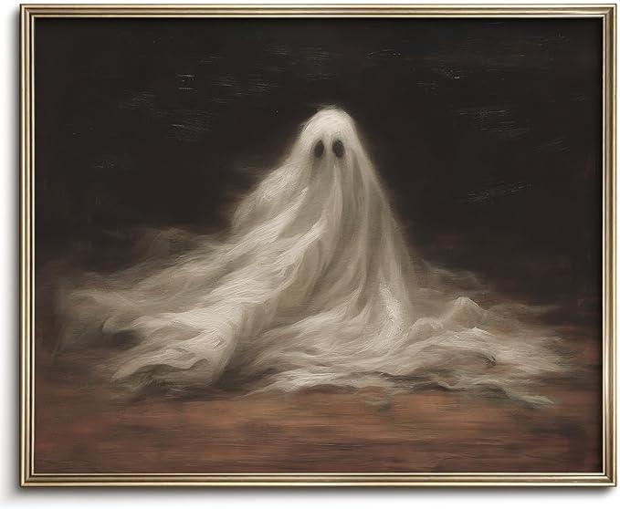 Vodefoad Vintage Cute Ghosts Decor Halloween Painting Spooky Silhouette Ghost Haunted House Art Victorian Ghost Posters Pictures for Living Room, Bedroom, Bathroom, halloween Room decor - 8x10 Inch Unframed