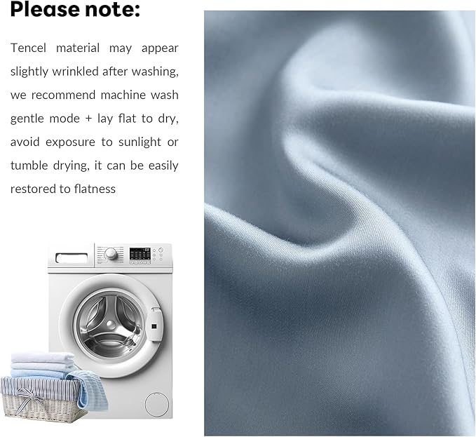 100% Tencel Pillowcase, Hair and Skin Friendly, Soft and Smooth，Cooling Silk Pillowcases for hot Sleepers,Queen Pillowcases Set of 2,Hair and Skin Friendly,Denim Blue, 20x30in