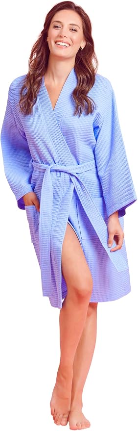 Soft Touch Linen Women's Kimono Waffle Robe-Luxurious & Absorbent & Quick Dry-Cotton & Polyester Blend