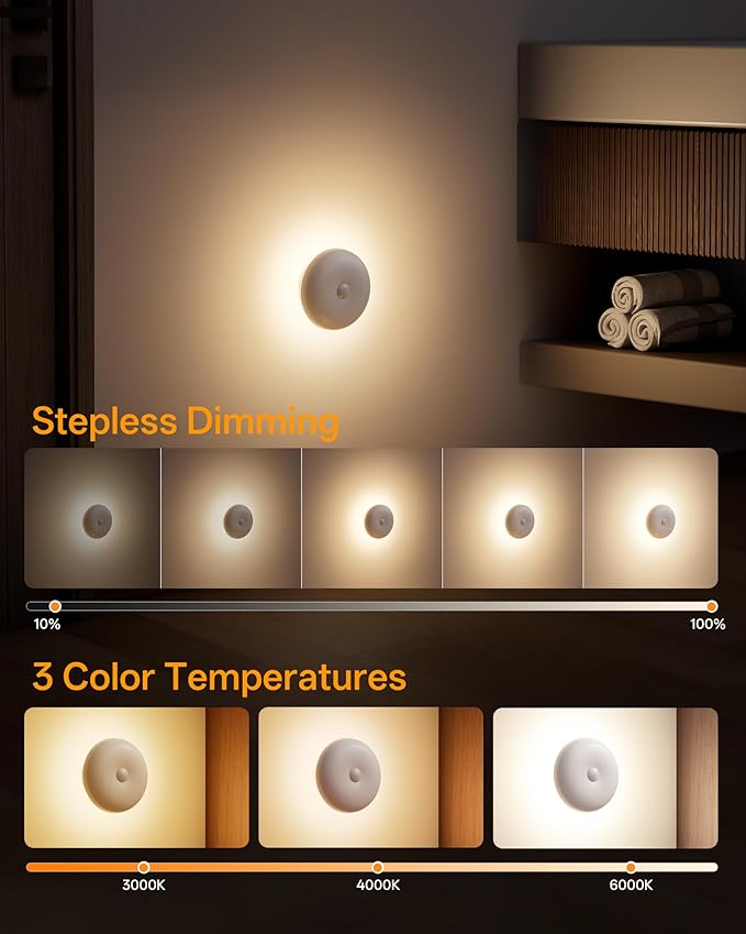 Homelist 2026 New 1500mAh Indirect Lighting Night Light, 3 Pack Bedside Table Lamp, Dimmable Rechargeable Motion Sensor Lights Indoor for Bedroom Nightstand, Cabinet, Porch, Hallway, Stairs