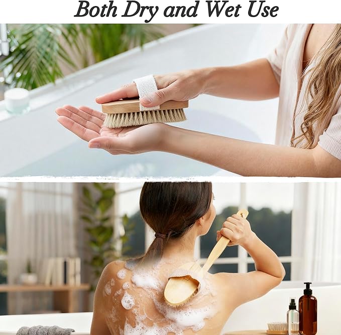 7 Packs Dry Brushing Body Brush Set for Lymphatic Drainage and Cellulite Massager, Long Handle Dry Brush for Body, Natural Boar Bristle Dry Body Brush Exfoliator